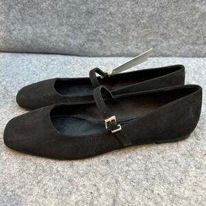HM Black Suede Mary Jane Ballet Flats Square Toe Buckle Strap Shoes US 8 EUR 39